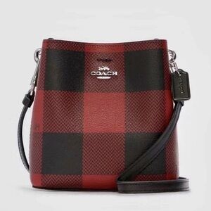 Coach Women's Mini Town Bucket Crossbody Bag - Red/Black With Adjustable Strap